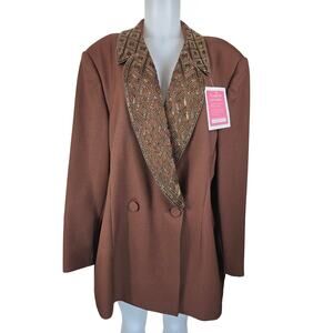 Maggie Barnes Brown Beaded Collar Detacable Collar Women's Blazer 26W NWT